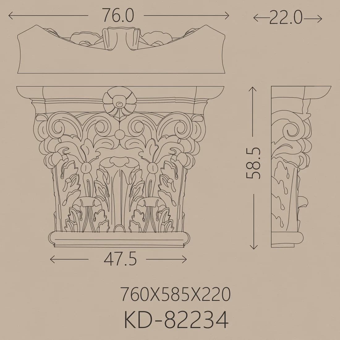Poliüretan Pilaster PU-82234 teknik çizim