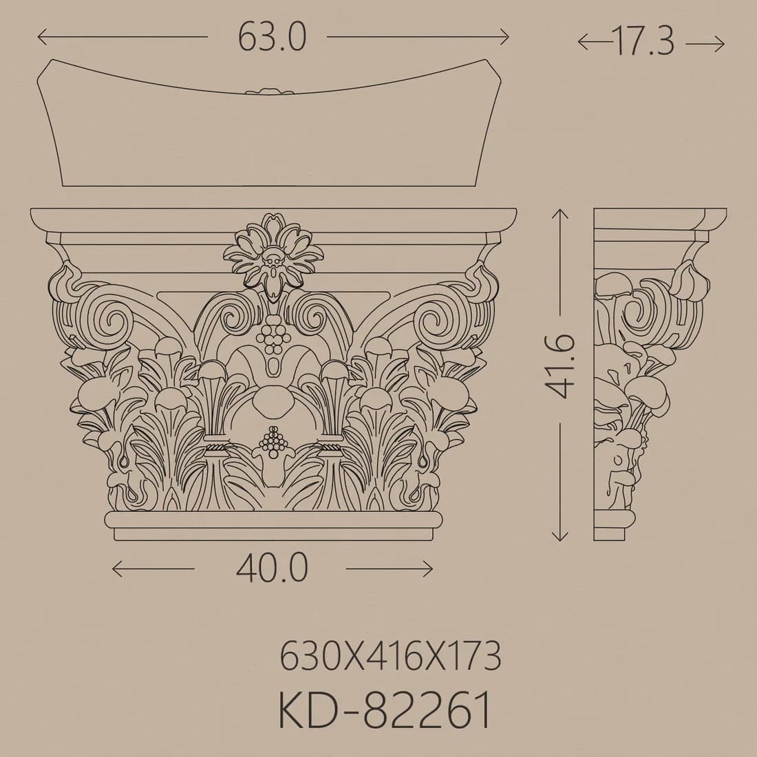 Poliüretan Pilaster PU-82261 teknik çizim