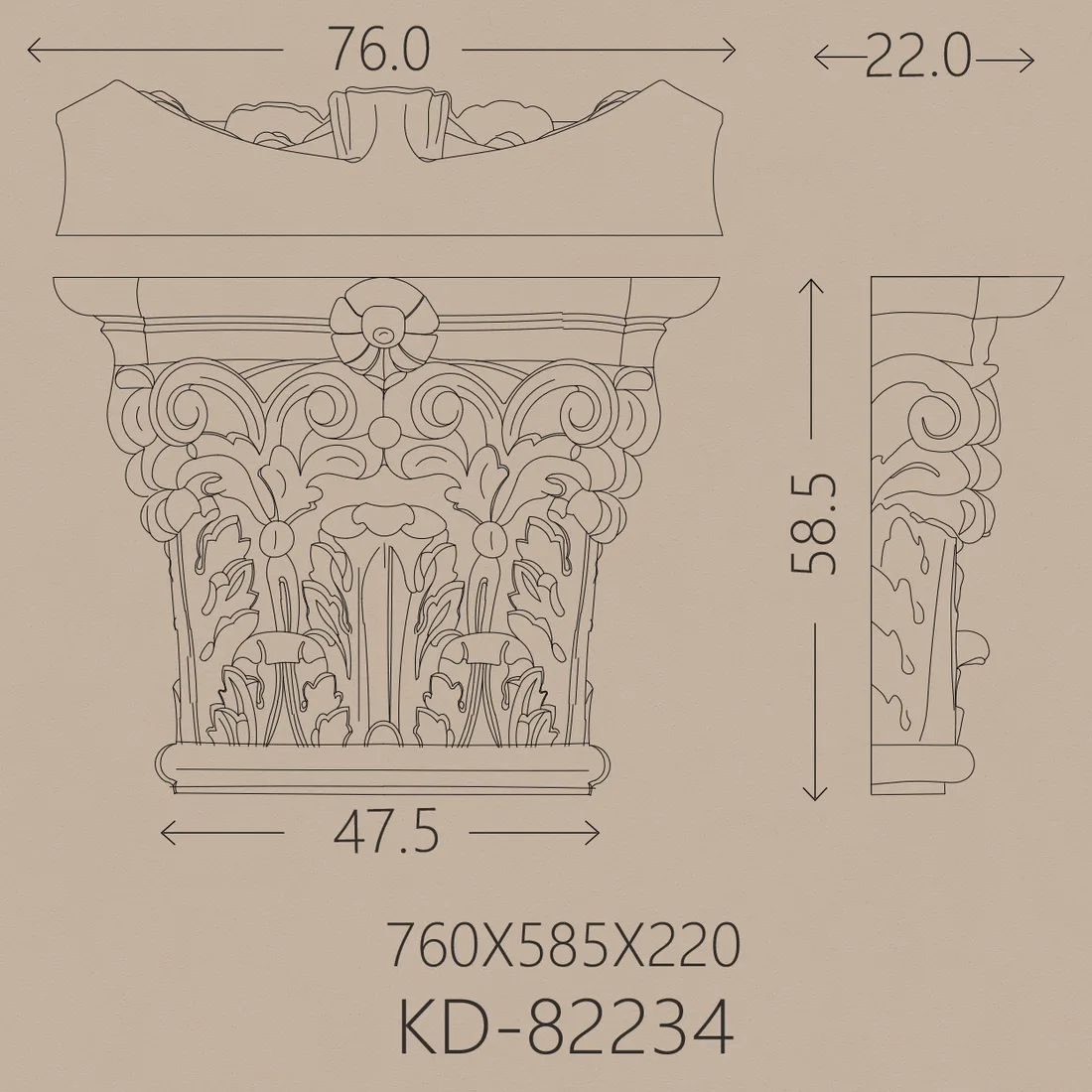 Poliüretan Pilaster PU-82234 teknik çizim