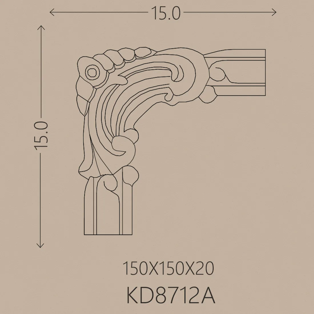 Poliüretan Çıta Köşe PU-8712A teknik çizim